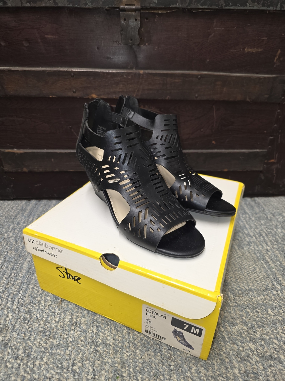 NEW Liz Claiborne Black Cutout Peep-Toe Wedge Booties